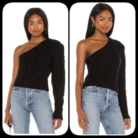 NWT For Love and Lemons Quinn One Shoulder Black Knit Sweater Size S - Picture 4 of 12